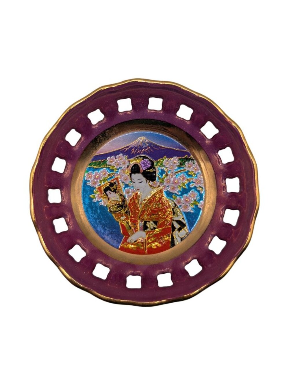 Vintage 3" Art of Chokin Trinket Dish Purple with Gold Gilt Accent Cultural
